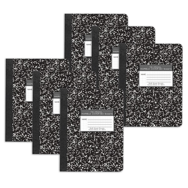 Roaring Spring Paper Products Composition Book, 5x5 Graph, 80 Sheets, 9.75in. x 7.5in., Black Marble, 6PK 77227 - main